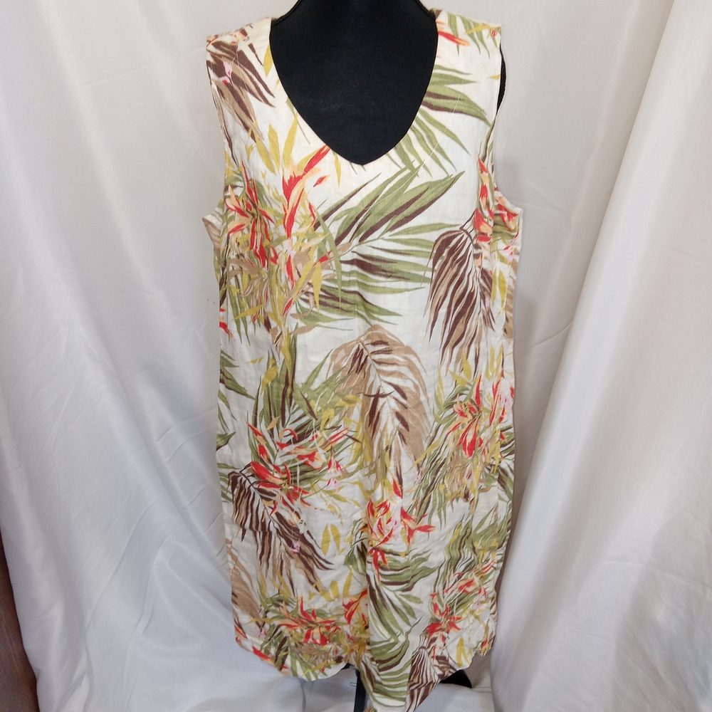 J. Jill Love Linen Tropical Print Shift Dress Womens M Tall Sleeveless Resort - Picture 6 of 10